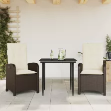   vidaXL 3 részes barna polyrattan kerti étkezőgarnitúra párnával