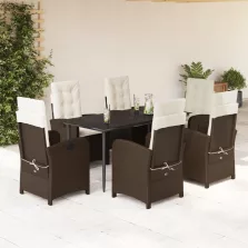  vidaXL 7 részes barna polyrattan kerti étkezőgarnitúra párnával