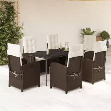   vidaXL 7 részes barna polyrattan kerti étkezőgarnitúra párnával