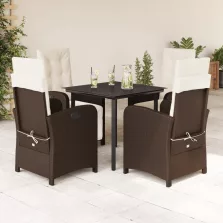   vidaXL 5 részes barna polyrattan kerti étkezőgarnitúra párnákkal