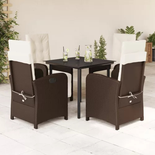 vidaXL 5 részes barna polyrattan kerti étkezőgarnitúra párnákkal