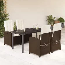   vidaXL 5 részes barna polyrattan kerti étkezőgarnitúra párnákkal