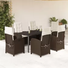   vidaXL 7 részes barna polyrattan kerti étkezőgarnitúra párnával