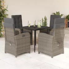   vidaXL 5 részes szürke polyrattan kerti étkezőgarnitúra párnával