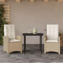   vidaXL 3 részes bézs polyrattan kerti étkezőgarnitúra párnákkal