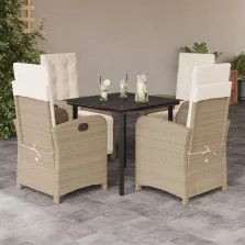   vidaXL 5 részes bézs polyrattan kerti étkezőgarnitúra párnákkal