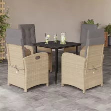   vidaXL 5 részes vegyes bézs polyrattan kerti étkezőgarnitúra párnákkal