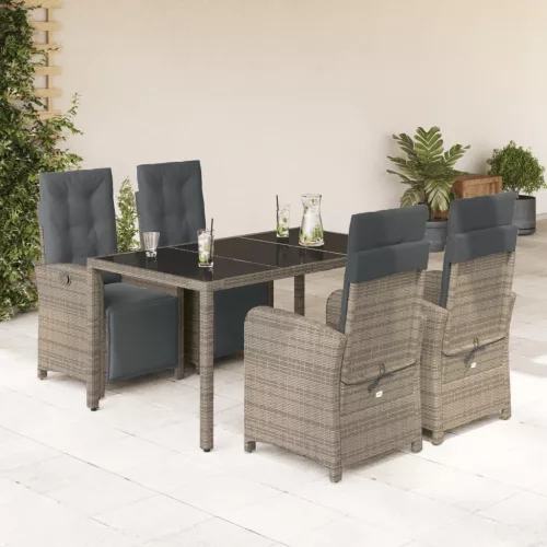 vidaXL 5 részes szürke polyrattan kerti étkezőgarnitúra párnával