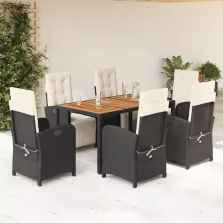   vidaXL 7 részes fekete polyrattan kerti étkezőgarnitúra párnával