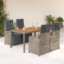   vidaXL 5 részes szürke polyrattan kerti étkezőgarnitúra párnával