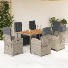  vidaXL 7 részes szürke polyrattan kerti étkezőgarnitúra párnával