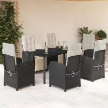   vidaXL 7 részes fekete polyrattan kerti étkezőgarnitúra párnával
