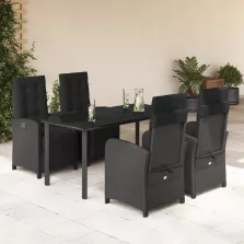   vidaXL 5 részes fekete polyrattan kerti étkezőgarnitúra párnákkal