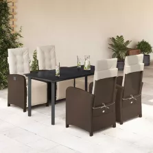  vidaXL 5 részes barna polyrattan kerti étkezőgarnitúra párnákkal