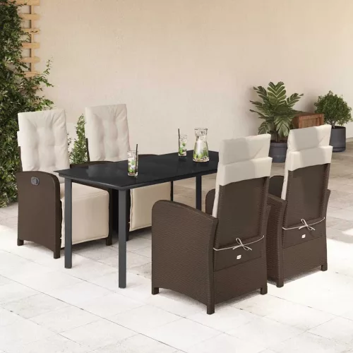 vidaXL 5 részes barna polyrattan kerti étkezőgarnitúra párnákkal