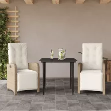   vidaXL 3 részes bézs polyrattan bisztrógarnitúra párnával