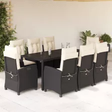   vidaXL 9 részes fekete polyrattan kerti étkezőgarnitúra párnákkal