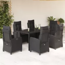   vidaXL 7 részes fekete polyrattan kerti étkezőgarnitúra párnával