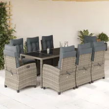   vidaXL 9 részes szürke polyrattan kerti étkezőgarnitúra párnával