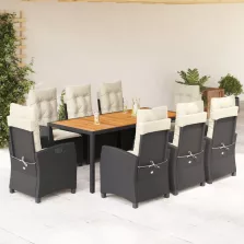   vidaXL 9 részes fekete polyrattan kerti étkezőgarnitúra párnákkal