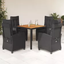   vidaXL 5 részes fekete polyrattan kerti étkezőgarnitúra párnákkal