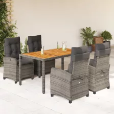   vidaXL 5 részes szürke polyrattan kerti étkezőgarnitúra párnával
