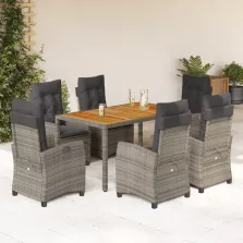  vidaXL 7 részes szürke polyrattan kerti étkezőgarnitúra párnával