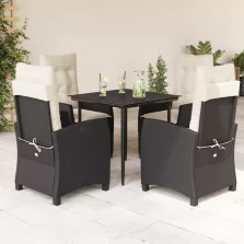   vidaXL 5 részes fekete polyrattan kerti étkezőgarnitúra párnákkal