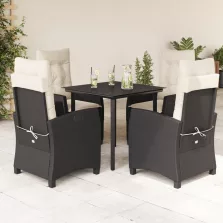   vidaXL 5 részes fekete polyrattan kerti étkezőgarnitúra párnákkal