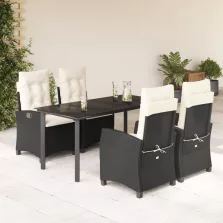   vidaXL 5 részes fekete polyrattan kerti étkezőgarnitúra párnákkal