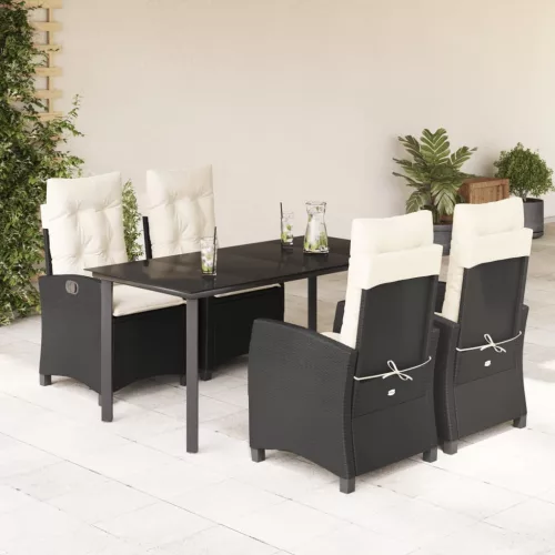 vidaXL 5 részes fekete polyrattan kerti étkezőgarnitúra párnákkal