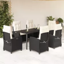  vidaXL 7 részes fekete polyrattan kerti étkezőgarnitúra párnával