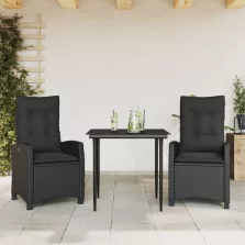   vidaXL 3 részes fekete polyrattan kerti étkezőgarnitúra párnákkal