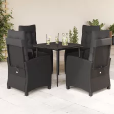   vidaXL 5 részes fekete polyrattan kerti étkezőgarnitúra párnákkal