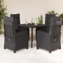   vidaXL 5 részes fekete polyrattan kerti étkezőgarnitúra párnákkal