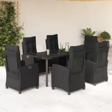   vidaXL 7 részes fekete polyrattan kerti étkezőgarnitúra párnával