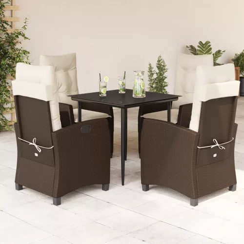 vidaXL 5 részes barna polyrattan kerti étkezőgarnitúra párnákkal