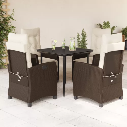 vidaXL 5 részes barna polyrattan kerti étkezőgarnitúra párnákkal