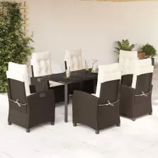   vidaXL 7 részes barna polyrattan kerti étkezőgarnitúra párnával