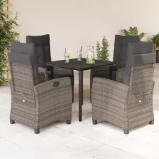   vidaXL 5 részes szürke polyrattan kerti étkezőgarnitúra párnával