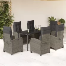   vidaXL 7 részes szürke polyrattan kerti étkezőgarnitúra párnával