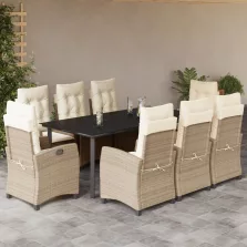   vidaXL 9 részes bézs polyrattan kerti étkezőgarnitúra párnákkal