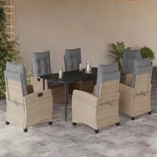   vidaXL 7 részes vegyes bézs polyrattan kerti étkezőgarnitúra párnákkal