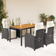   vidaXL 5 részes fekete polyrattan kerti étkezőgarnitúra párnákkal