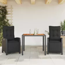   vidaXL 3 részes fekete polyrattan kerti étkezőgarnitúra párnákkal