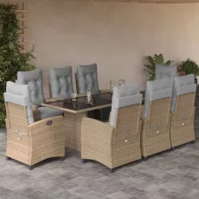   vidaXL 9 részes vegyes bézs polyrattan kerti étkezőgarnitúra párnákkal