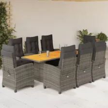   vidaXL 9 részes szürke polyrattan kerti étkezőgarnitúra párnával