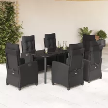   vidaXL 7 részes fekete polyrattan kerti étkezőgarnitúra párnával
