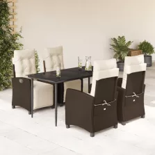   vidaXL 5-részes barna polyrattan kerti étkezőgarnitúra párnákkal