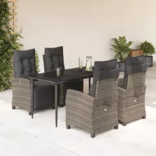   vidaXL 5 részes szürke polyrattan kerti étkezőgarnitúra párnával